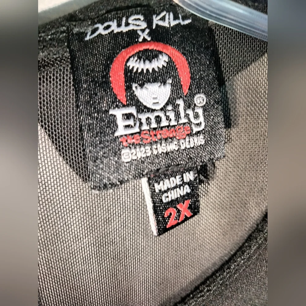 Dolls Kill x Emily (Size 2X) Black Cat Face Sheer Thumbhole Cuff LS Mini Dress - Picture 2 of 16